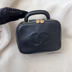 Auth Chanel Top Handle Black Caviar Velvet Vanity Case Bag - Rare Vintage